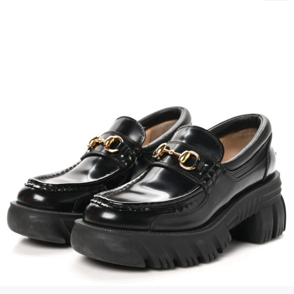 Authentic Gucci Black Magnum Calf/Napa Samoa Nero Leather Loafers Gold Horsbit